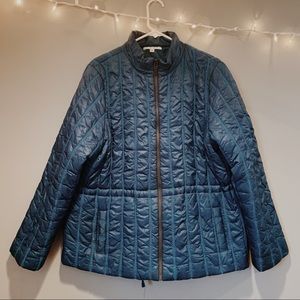 CAbi winter jacket // teal blue // puffer puffy
